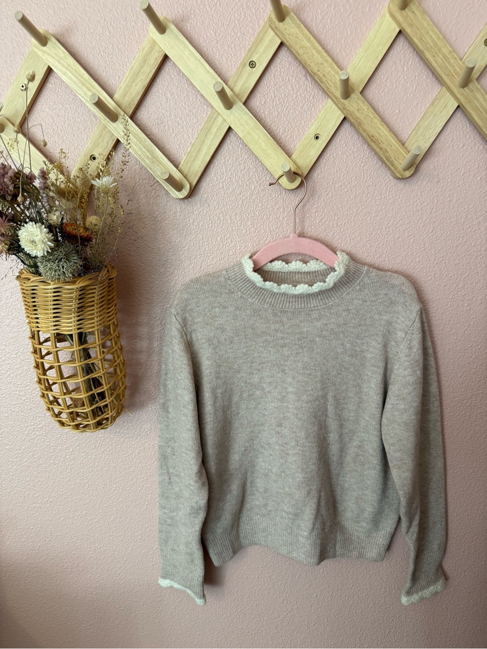 Zara Girls Cream-Trim Beige Sweater